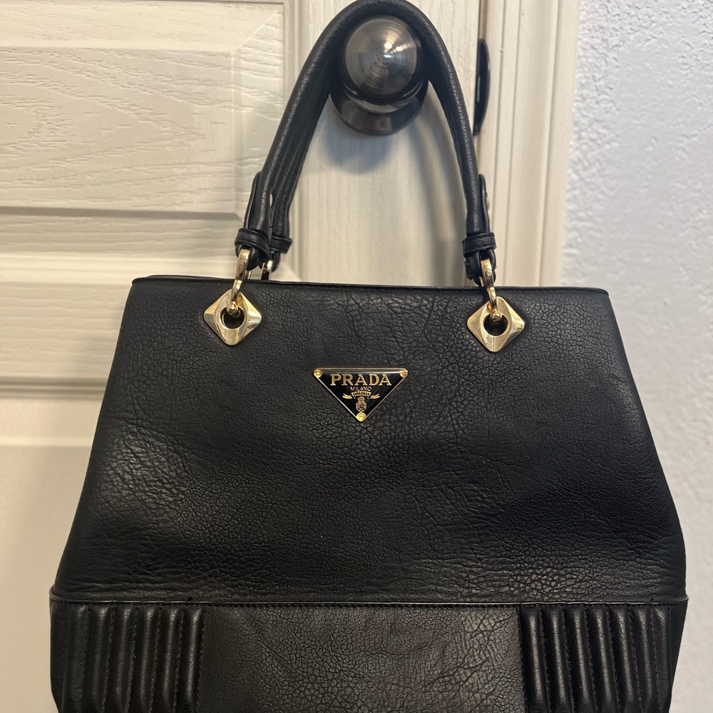 Prada Black Leather Shoulder Bag with Gold Hardware